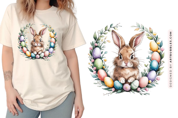 Easter Bunny Egg and Floral Wreath Clip Art