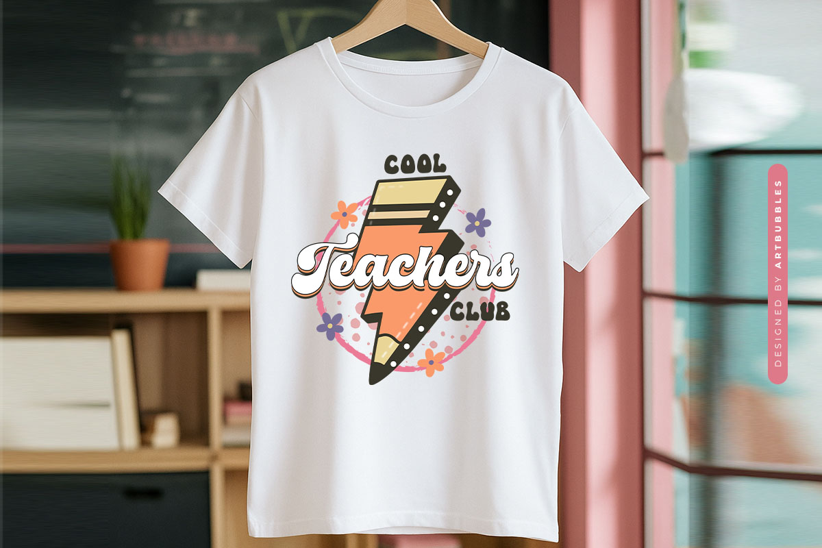 Retro Cool Teachers Club Sublimation Transfer T-shirt Mockp Image.jpg