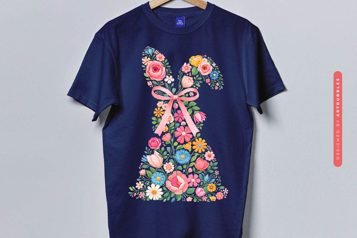 Floral Bunny Easter Sublimation Transfer Tshirt Mockup Image.jpg