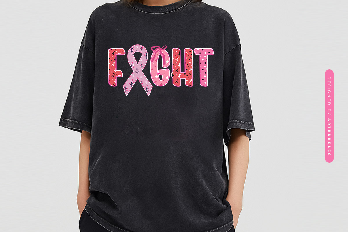 Fight - Coquette Breast Cancer Sublimation Transfer Tshirt Mockup Image.jpg