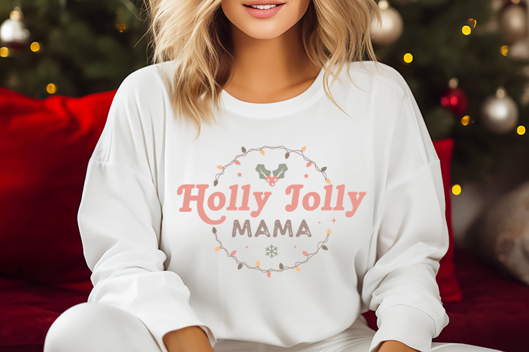 Holly Jolly Mama - Cute Boho Christmas SVG Sweatshirt Mockup Image.jpg