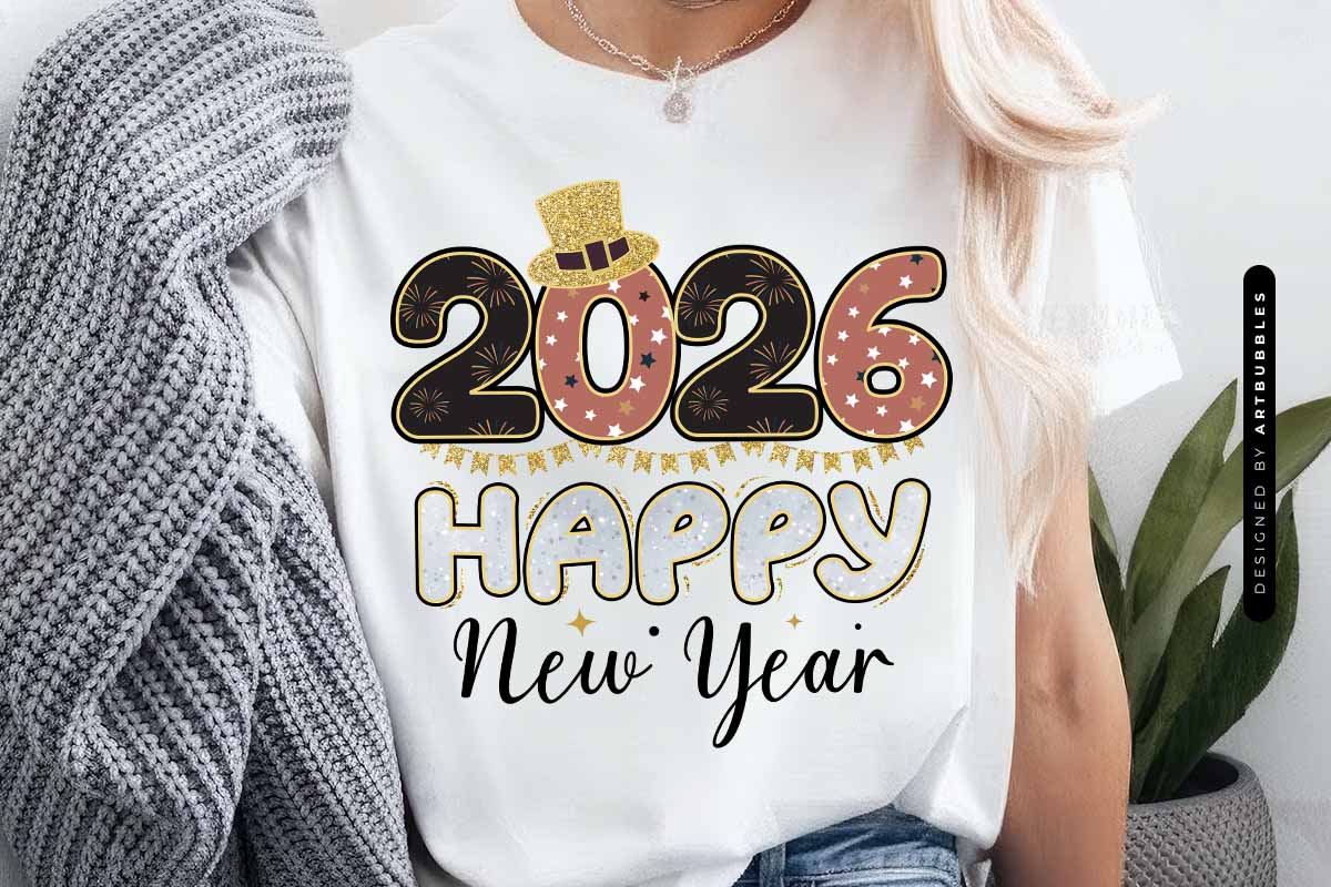 Retro 2026 Happy New Year PNG Sublimation