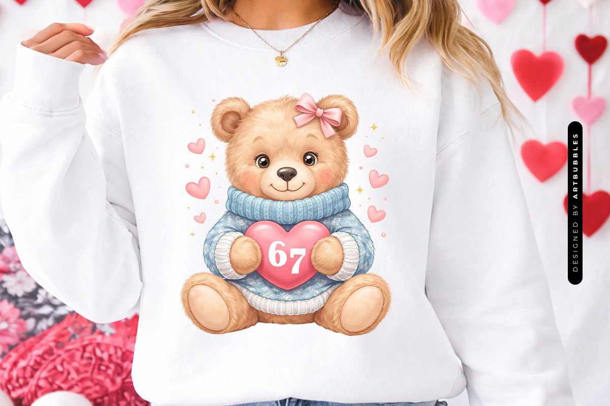 67 Teddy Bear Valentine's Day Sublimation PNG