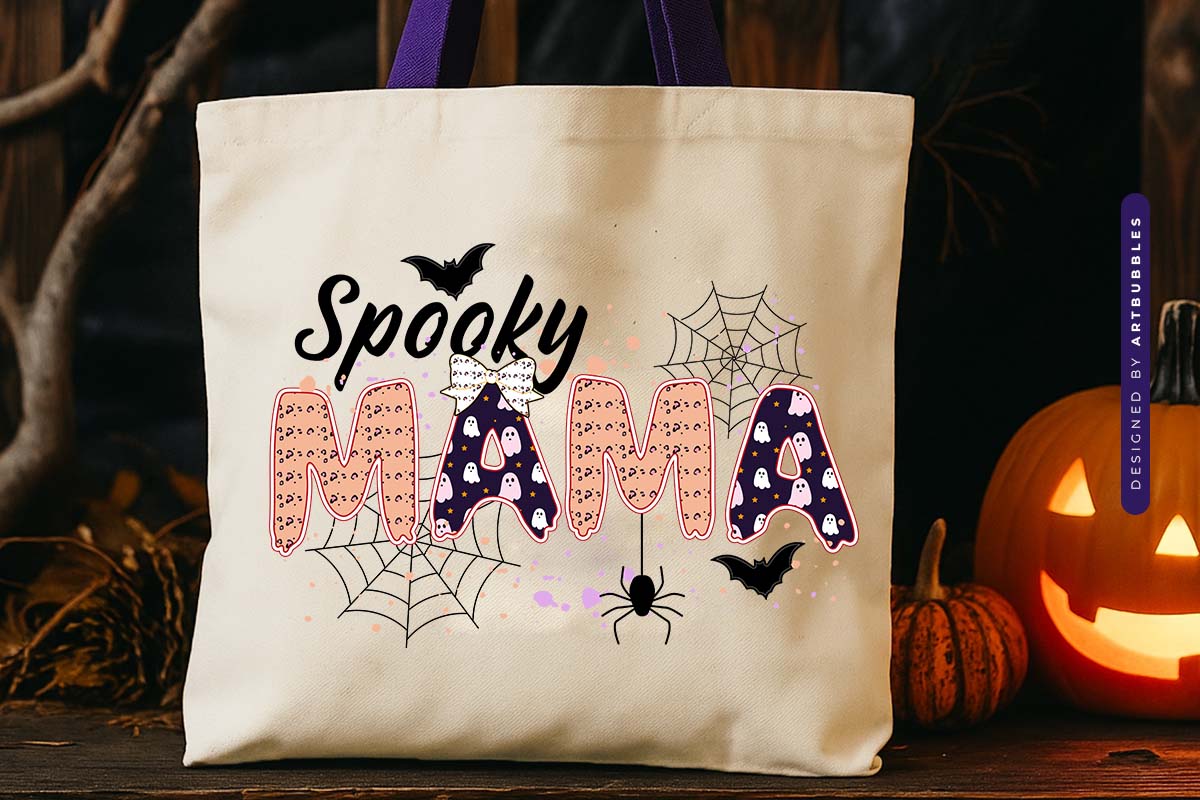 Spooky Mama - Halloween Sublimation Transfer Tote bag Mockup Image.jpg