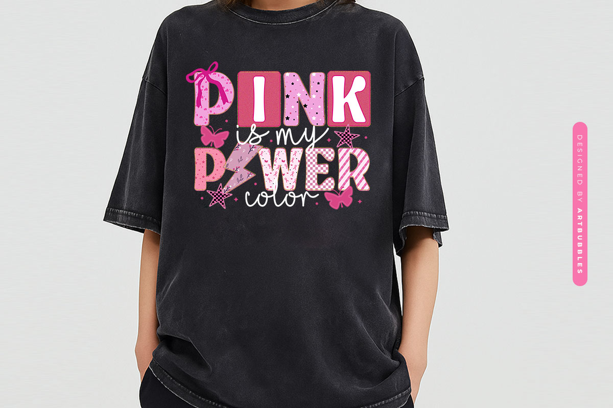 Pink is My Power Color - Breast Cancer Sublimation Tshirt Mockup Image.jpg