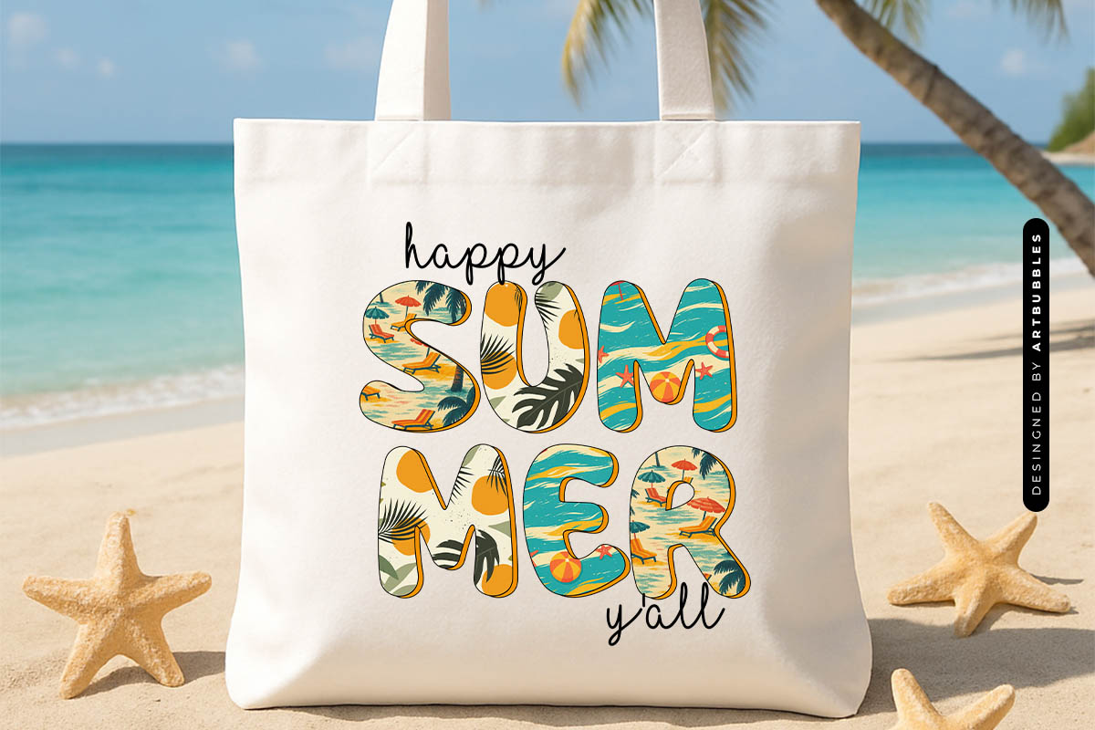 Happy Summer Y'all Sublimation Design Tote Bag Mockup Image.jpg