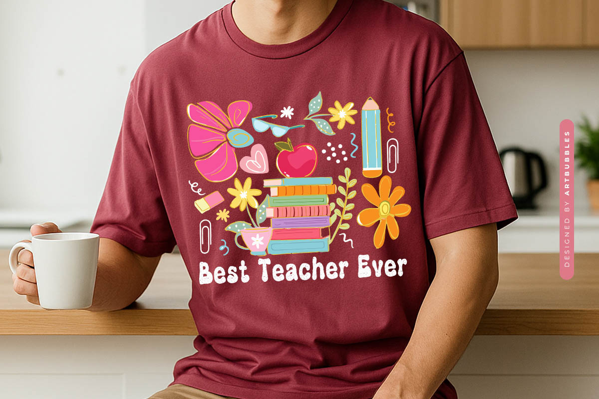 Best Teacher Ever Retro Sublimation Design Tshirt Mockup Image.jpg
