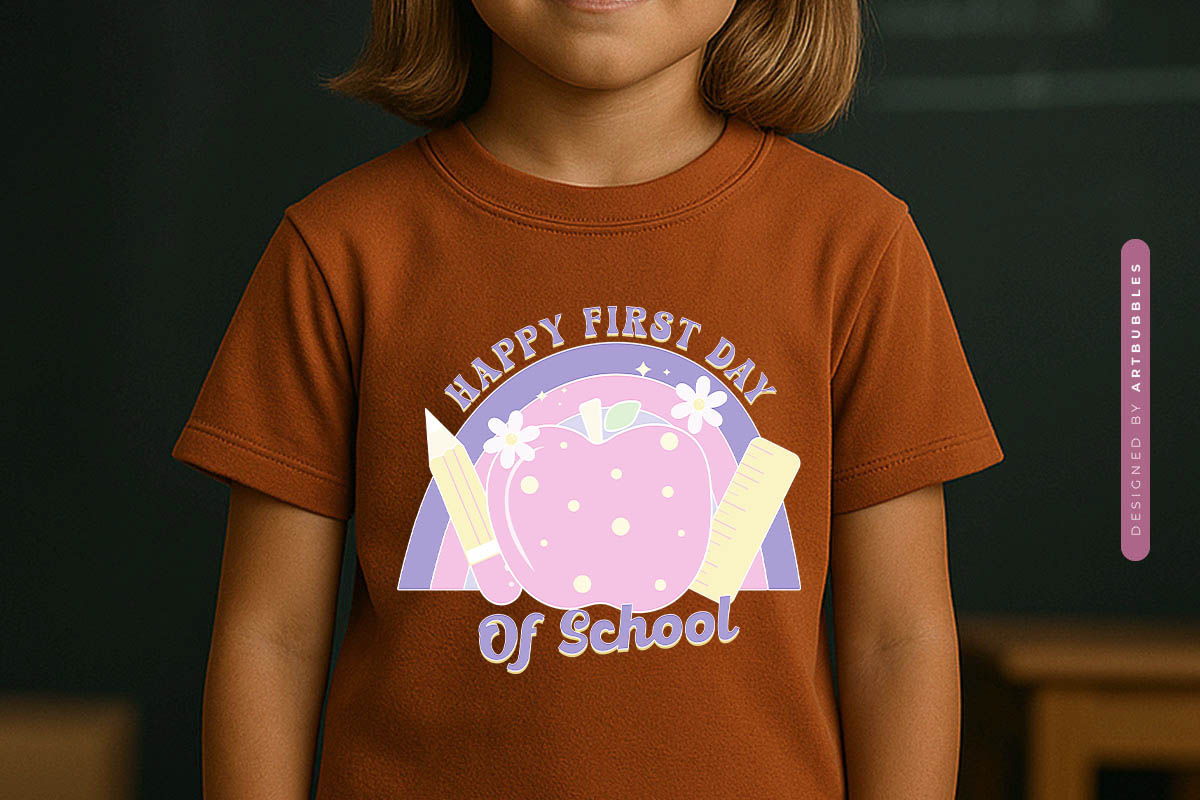 Happy First Day of Back to School Sublimation Retro T-shirt Mockup Image.jpg