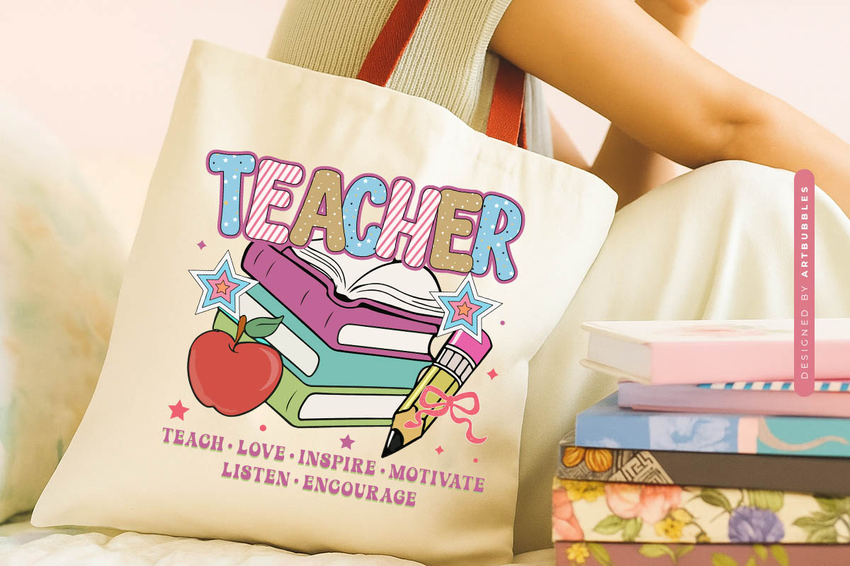Retro Teacher Teach Love Inspire Motivate Sublimation tote Bag Mockup Image.jpg