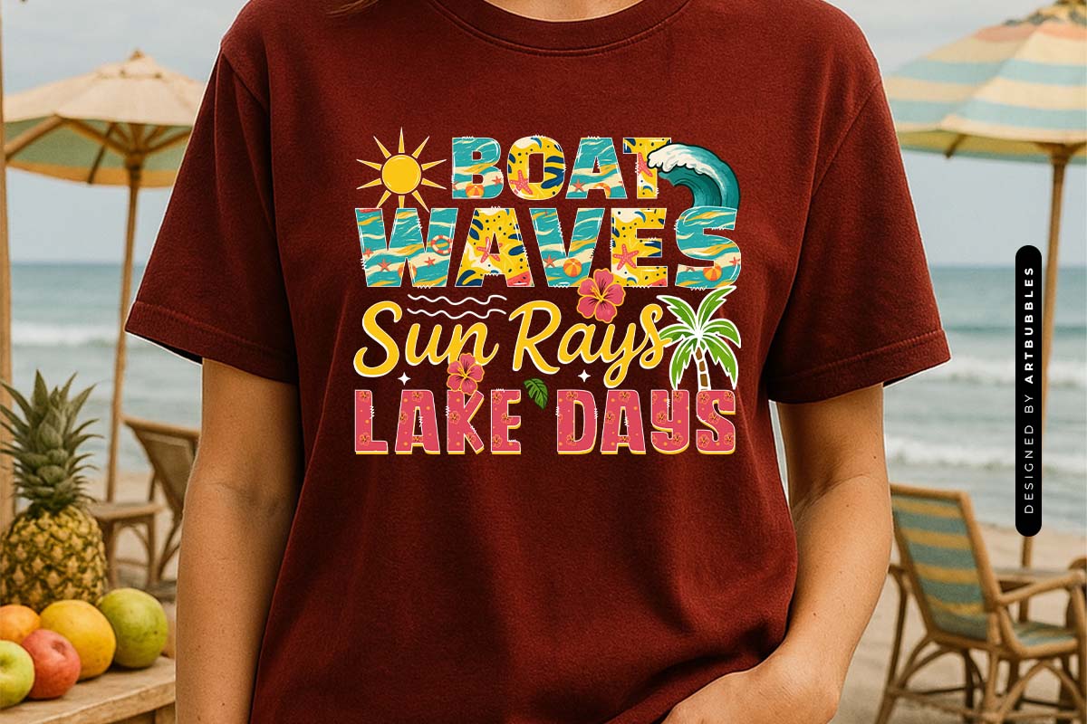 Boat Waves Sun Rays Lake Days - Summer Sublimation Tshirt Mockup Image.jpg