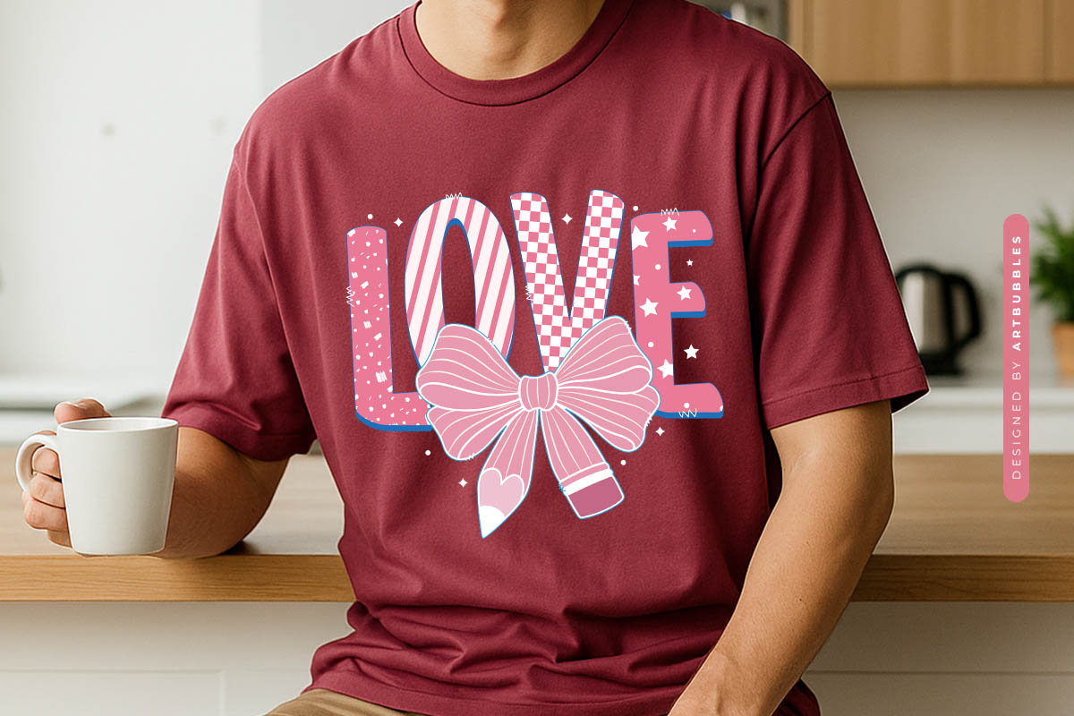 Love - Coquette Retro Teacher Sublimation Shirt Mockup Image.jpg
