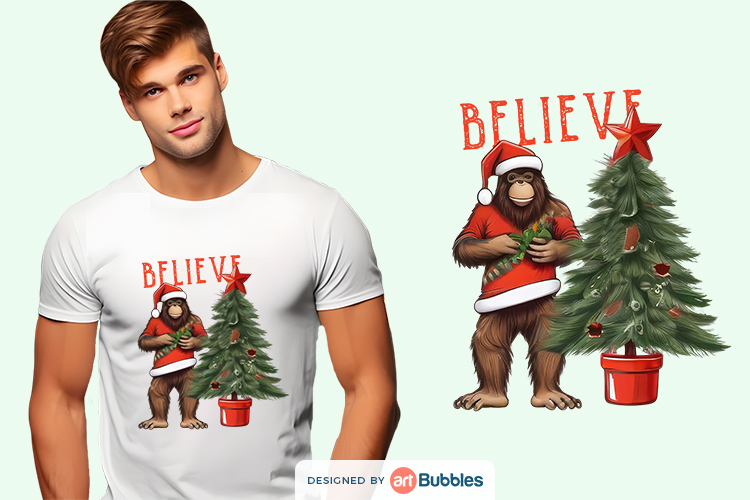 Bigfoot Christmas PNG Sublimation Design - Believe