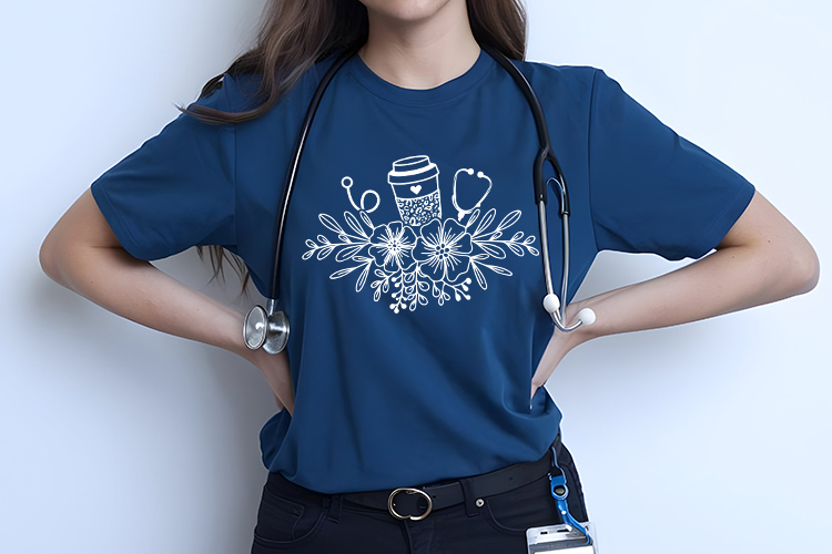 Stethoscope with Flower & Coffee Mug Outline Svg Clipart Shirt Mockup Image.jpg