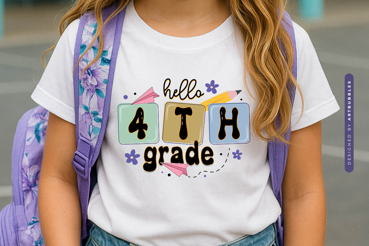 Hello 4th Grade - Cute Retro Back To School Sublimation Tshirt Mockup Image.jpg