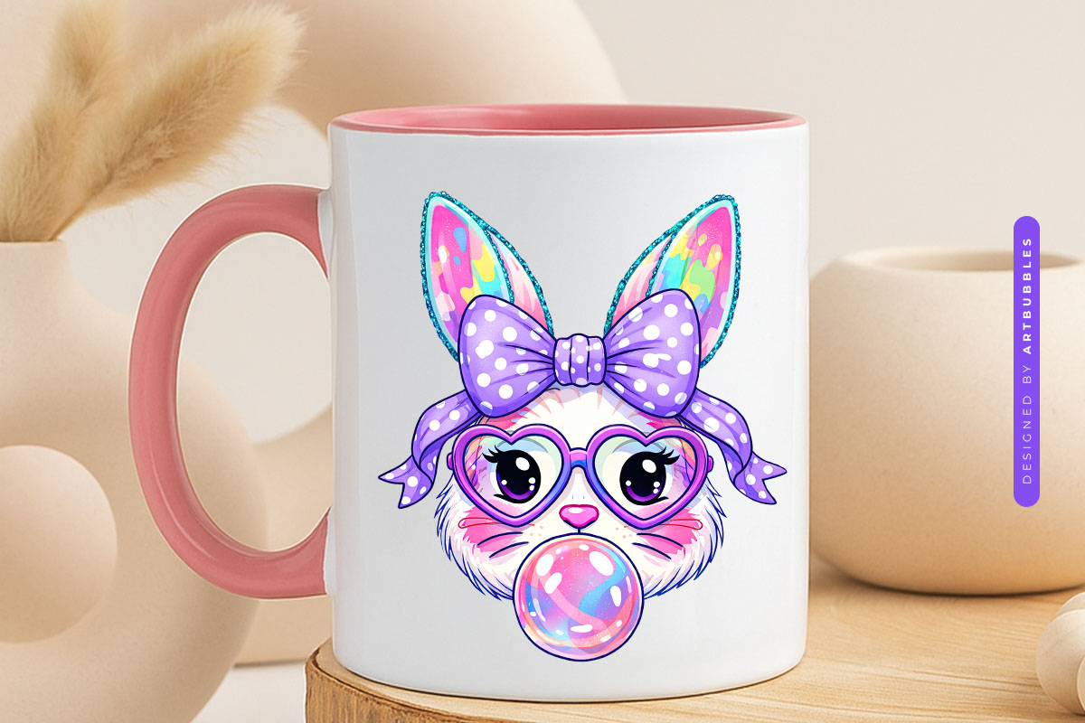 Preppy Coquette Easter Bunny Bubblegum PNG Mug Mockup Image.jpg