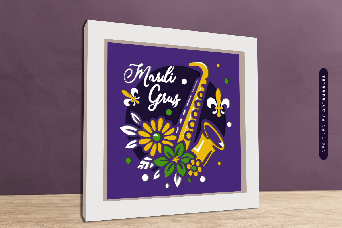 3D Floral Mardi Gras Shadow Box SVG