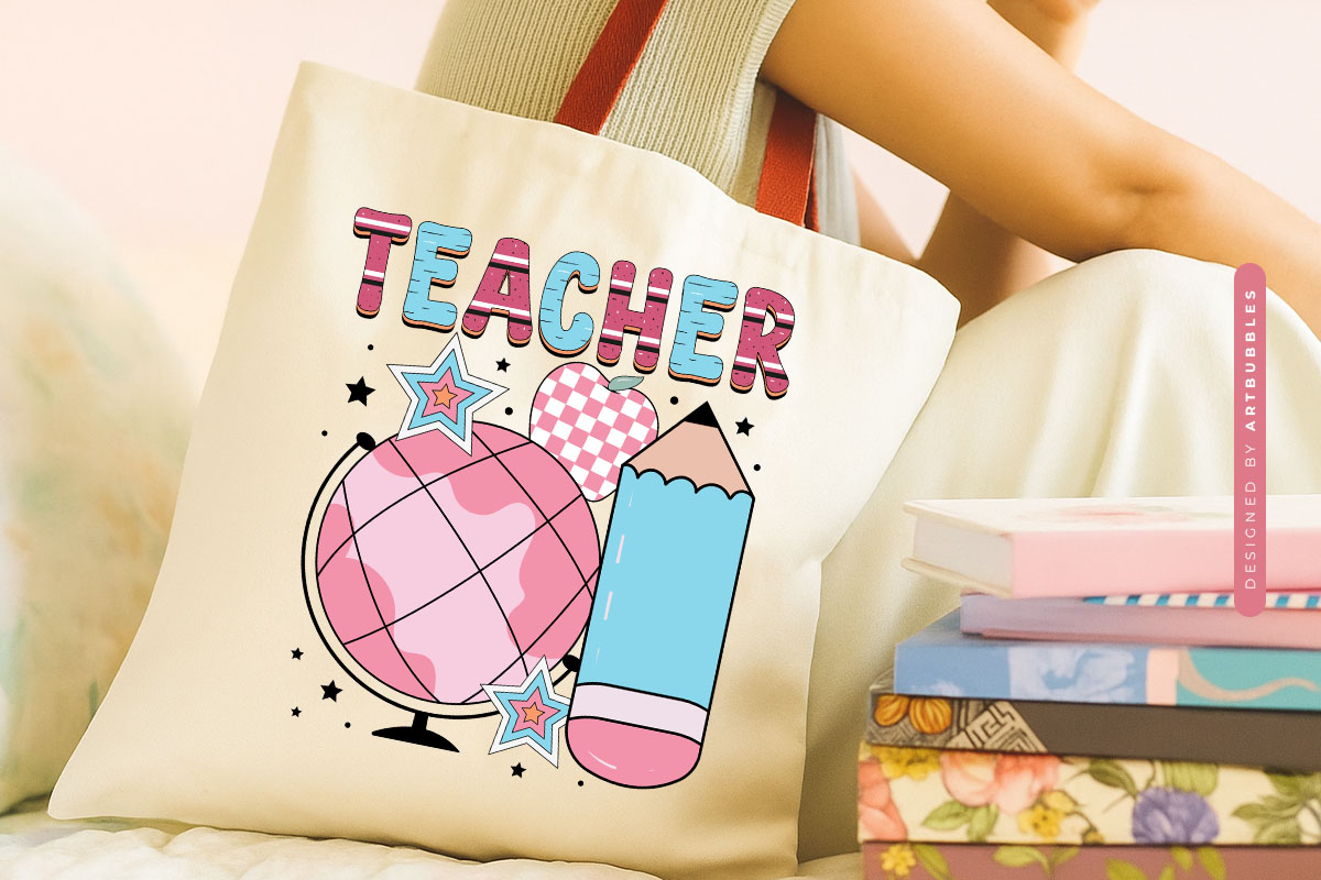 Funny Retro Teacher Sublimation PNG tote bag Mockup Image.jpg