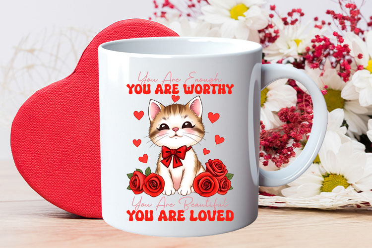 You Are Enough Worthy Loved - Coquette Valentine Sublimation Mug Mockup Image.jpg