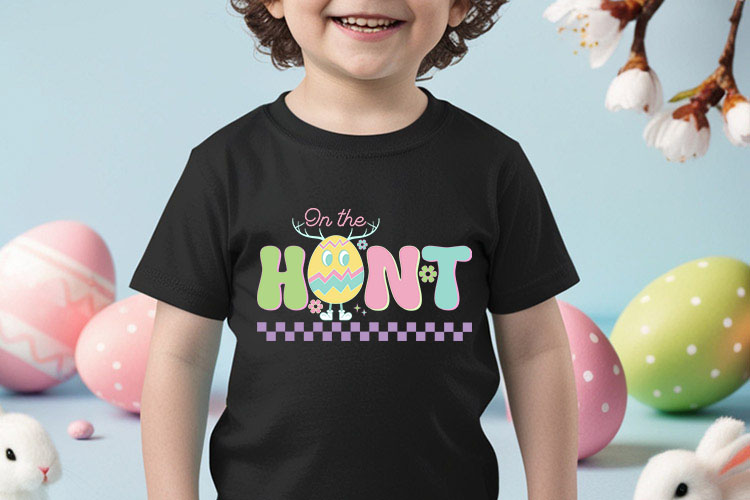 On the Hunt - Retro Easter Sublimation Transfer Tshirt Mockup Image.jpg
