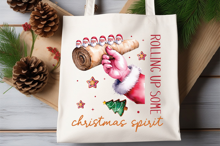 Pink Rolling Up Some Christmas Spirit Sublimation Tote Bag Mockup Image.jpg