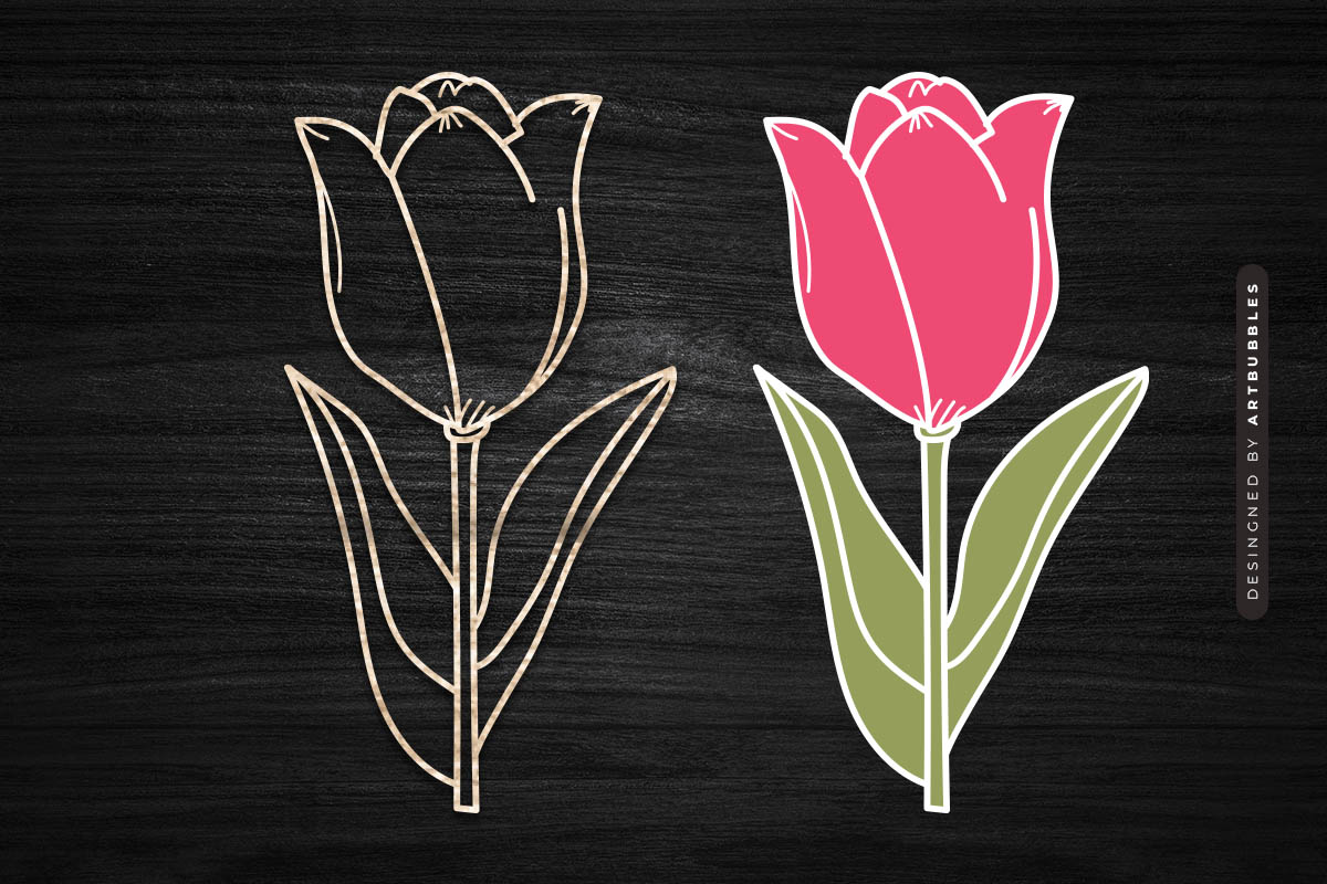 Tulip Line Art Wildflower SVG - Laser Cut