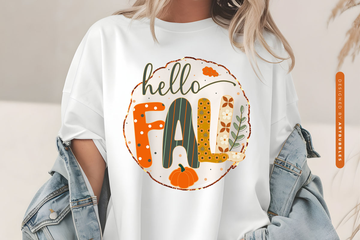 Preppy Hello Fall Sublimation Transfer Tshirt Mockup Image.jpg