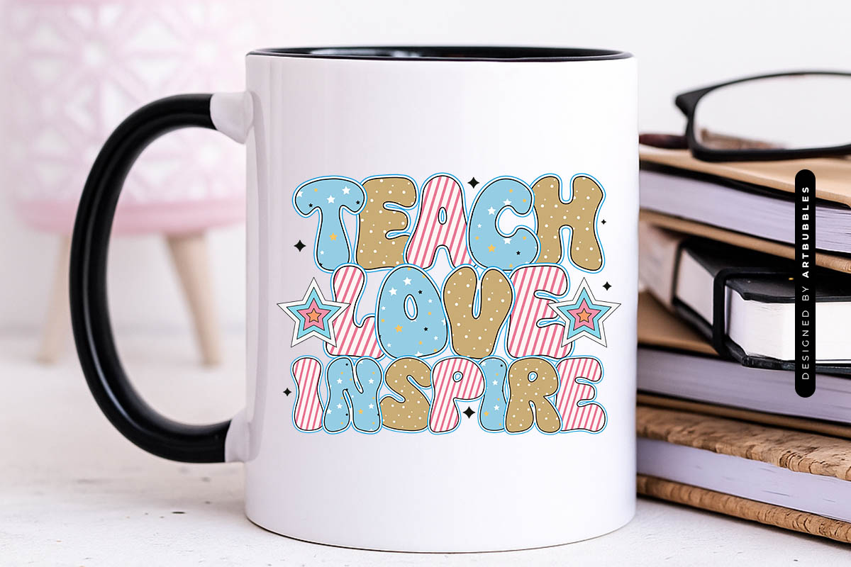 Teach Love Inspire - PNG Retro Teacher Sublimation Mug Mockup Image.jpg