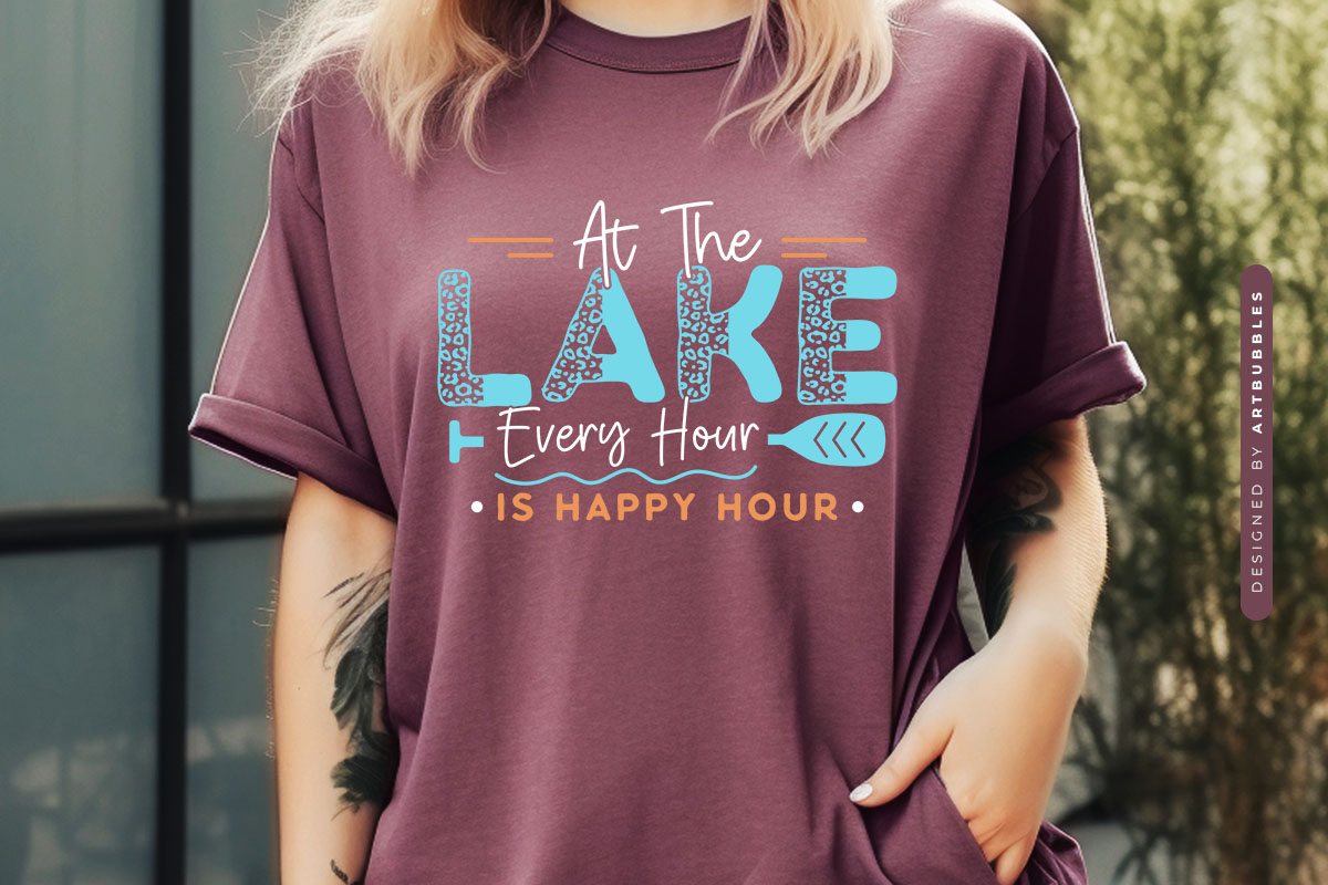 At the Lake Every Hour is Happy Hour SVG Shirt Mockup Image.jpg