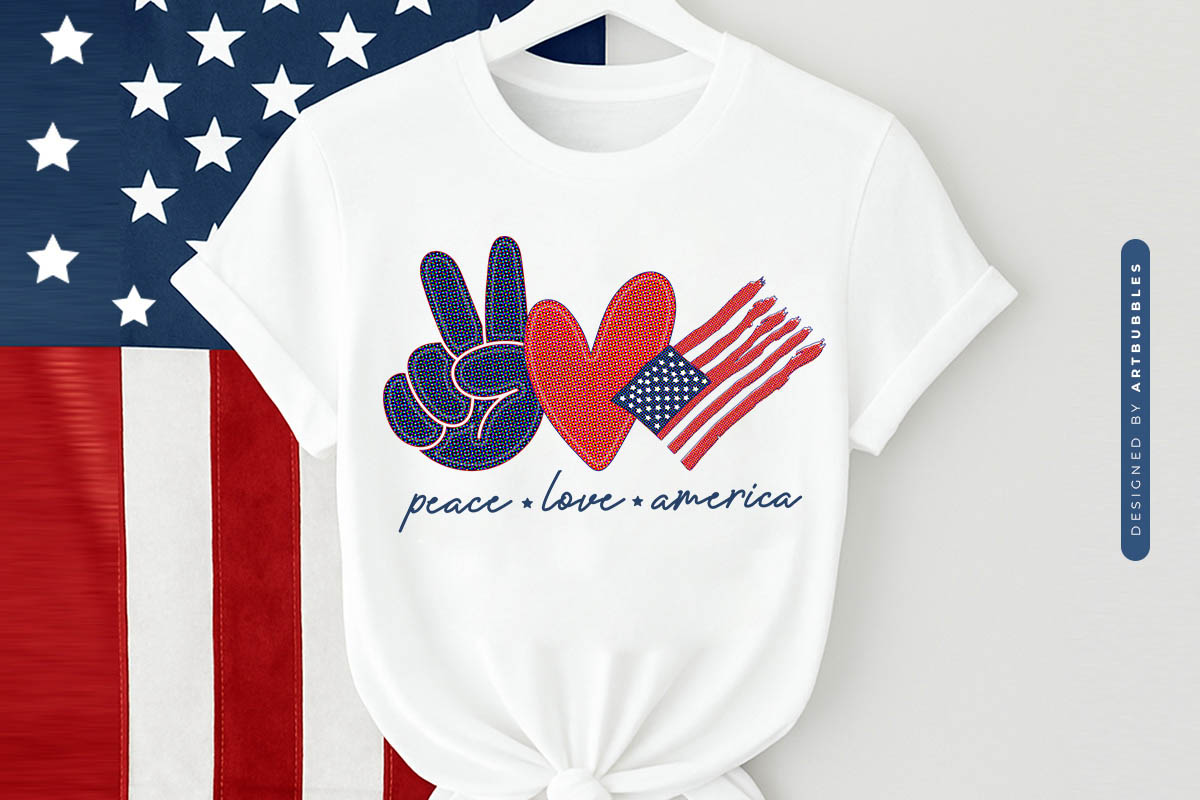 Peace Love America - Funny 4th of July Sublimation Tshirt Mockup Image.jpg