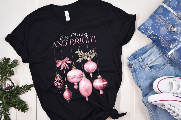 Stay Merry and Bright - Pink Christmas Sublimation Shirt Mockup Image.jpg