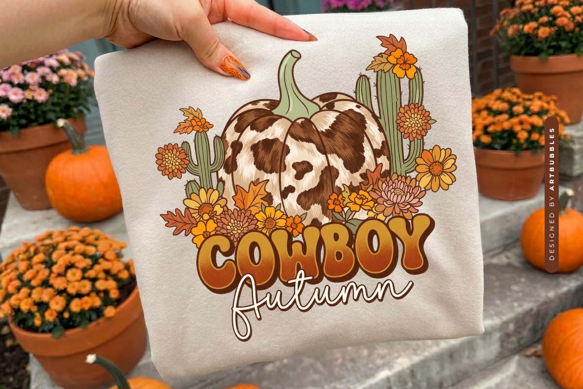 Cowboy Autumn - Western Fall PNG Sublimation Tote Mockup Image.jpg