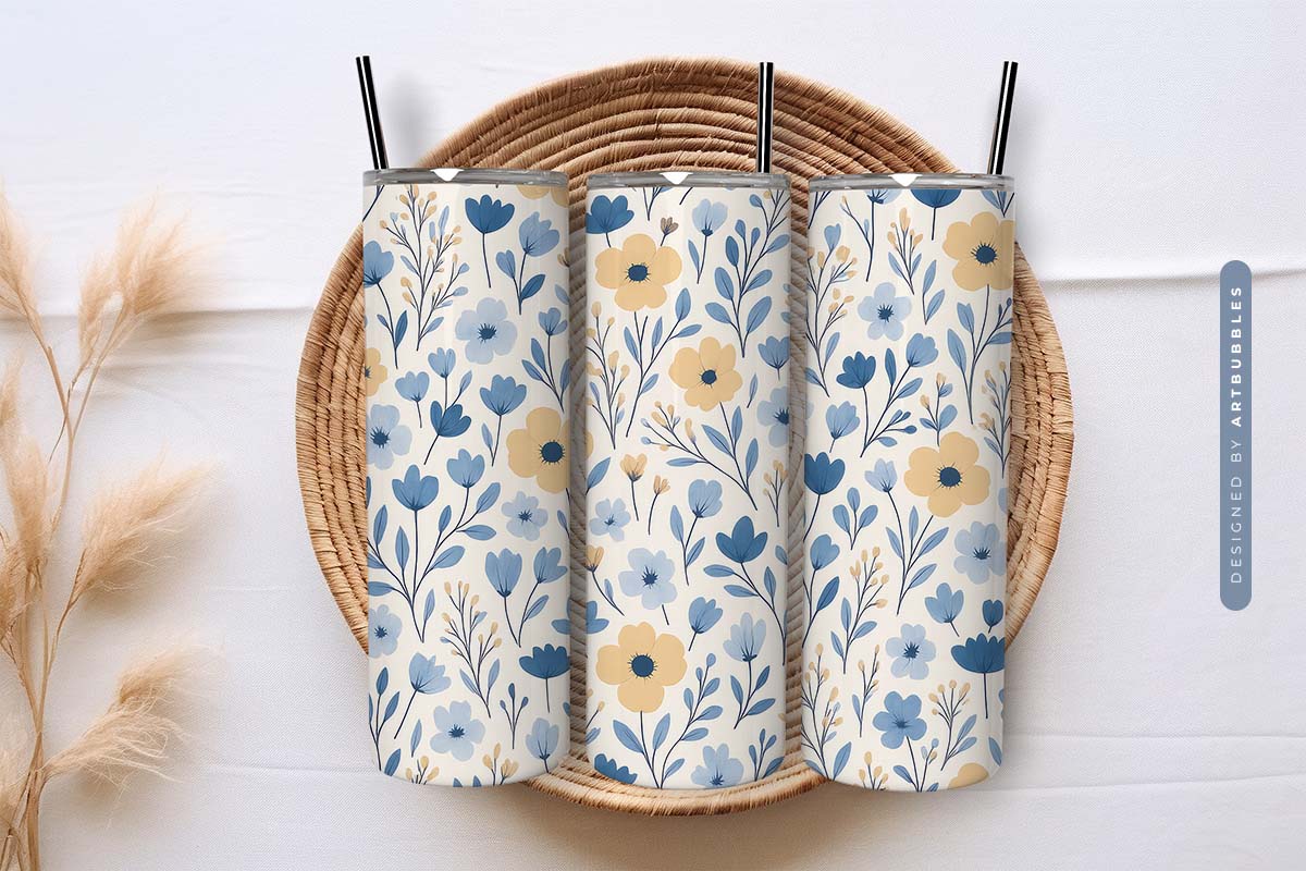 Boho Wildflowers Skinny Tumbler PNG Sublimation