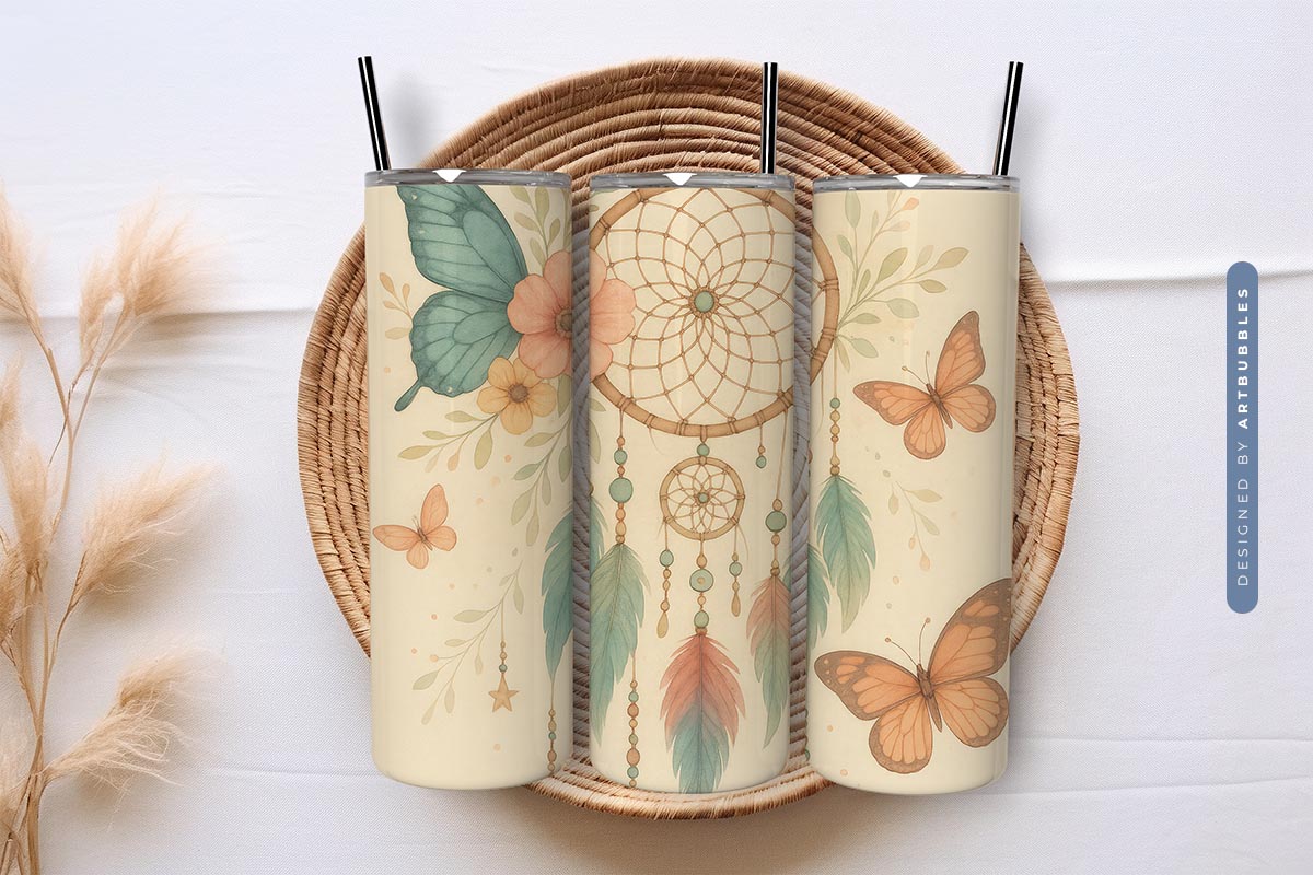 Boho Dreamcatcher Butterfly Tumbler Sublimation Image.jpg