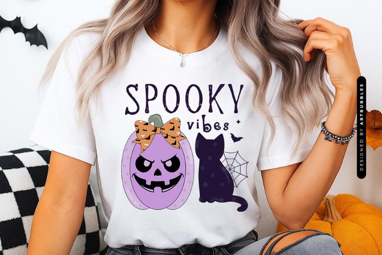 Spooky Vibes - Halloween Sublimation PNG Design Shirt Mockup Image.jpg