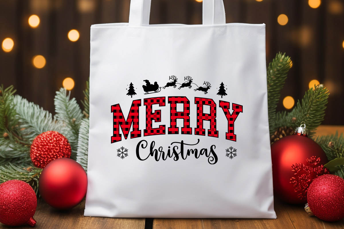 Buffalo Plaid Merry Christmas SVG Tote bag Mockup image.jpg