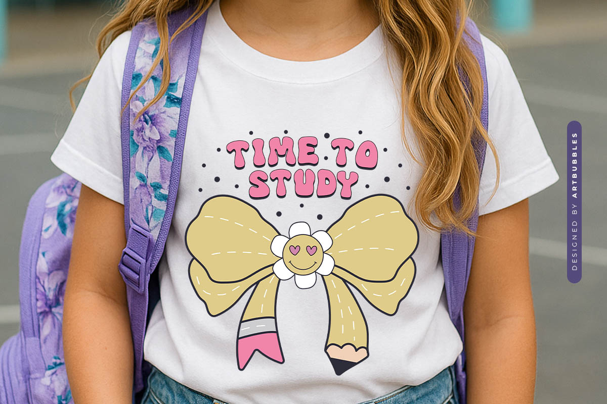 Time To Study - Cute Back to School Retro Sublimation Shirt Mockup Image.jpg