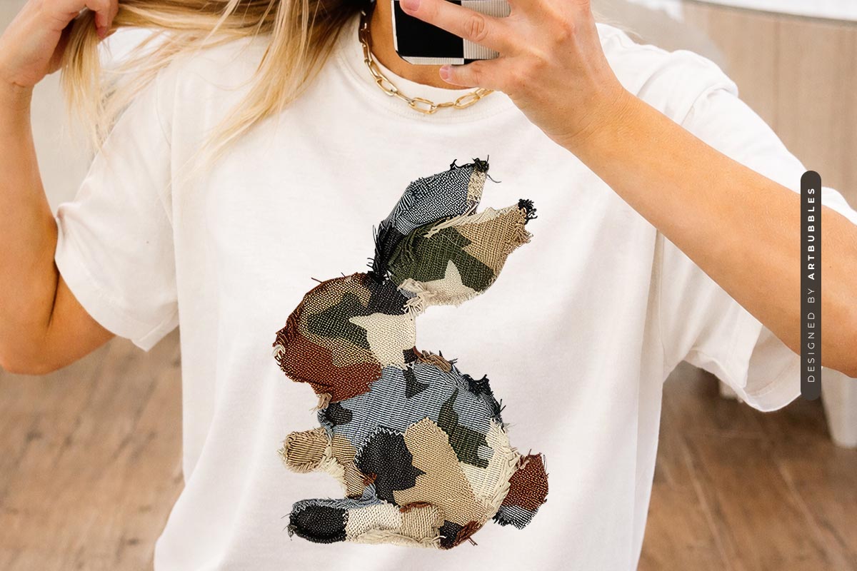 Patchwork Bunny Easter Sublimation Print tshirt Mockup Image.jpg