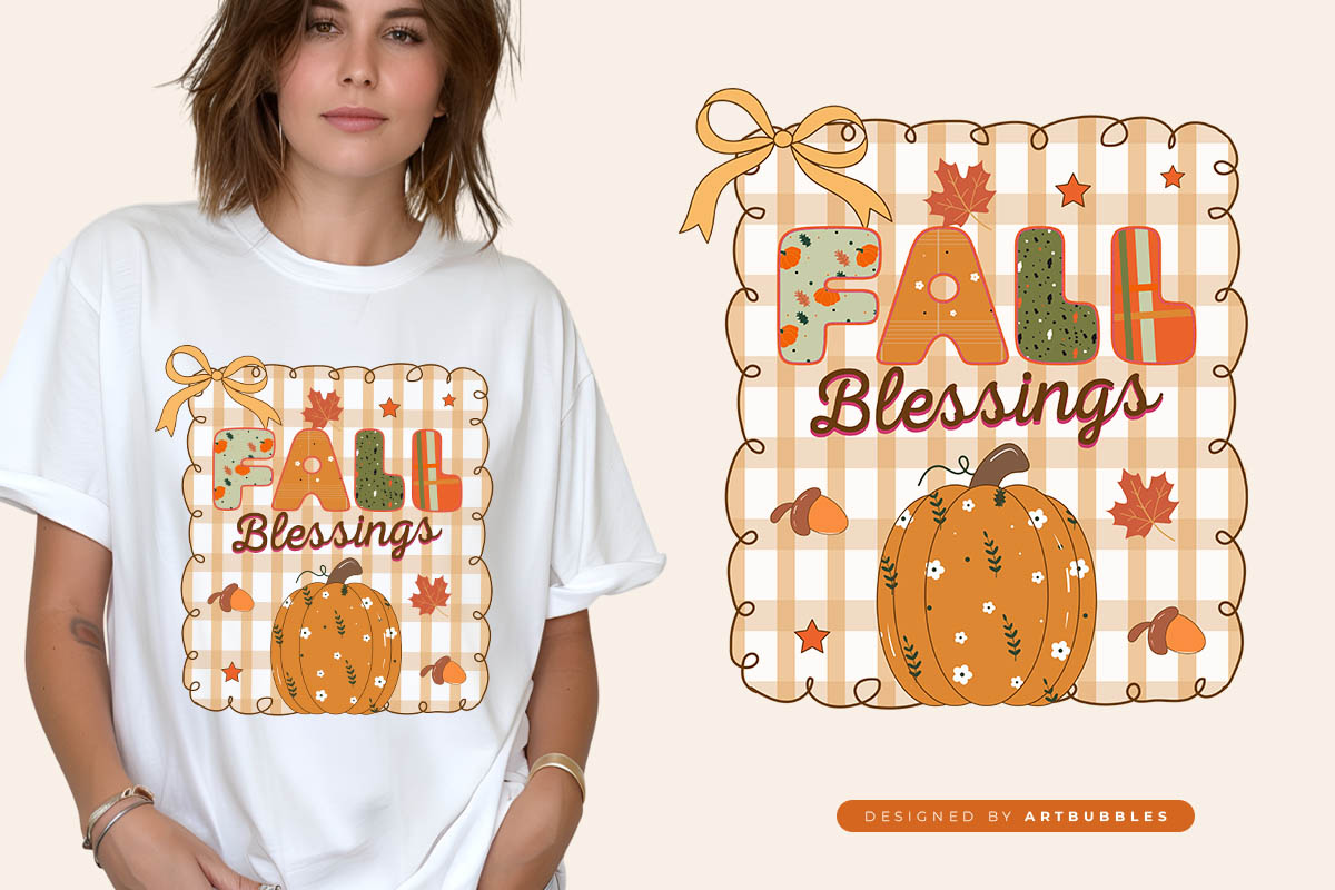 Preppy Fall Blessings Sublimation Design