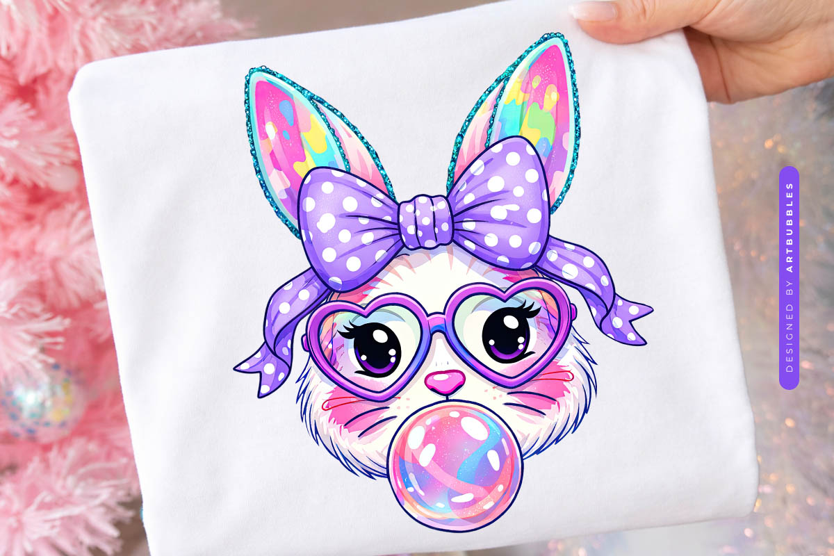 Preppy Coquette Easter Bunny Bubblegum PNG