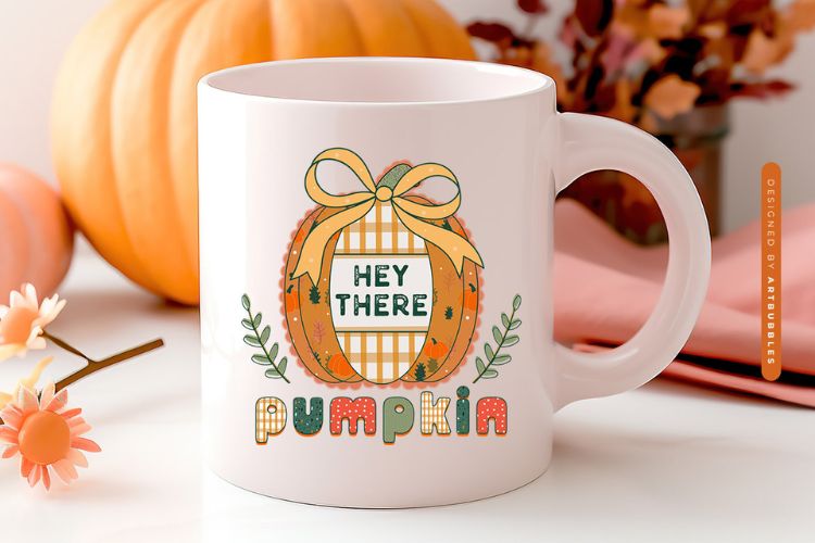 Hey There Pumpkin - Preppy Coquette Fall Sublimation Mug Mockup Image.jpg
