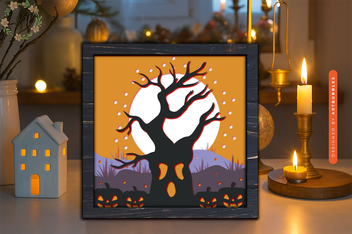 Paper Cut Halloween Pumpkin Shadow Box SVG