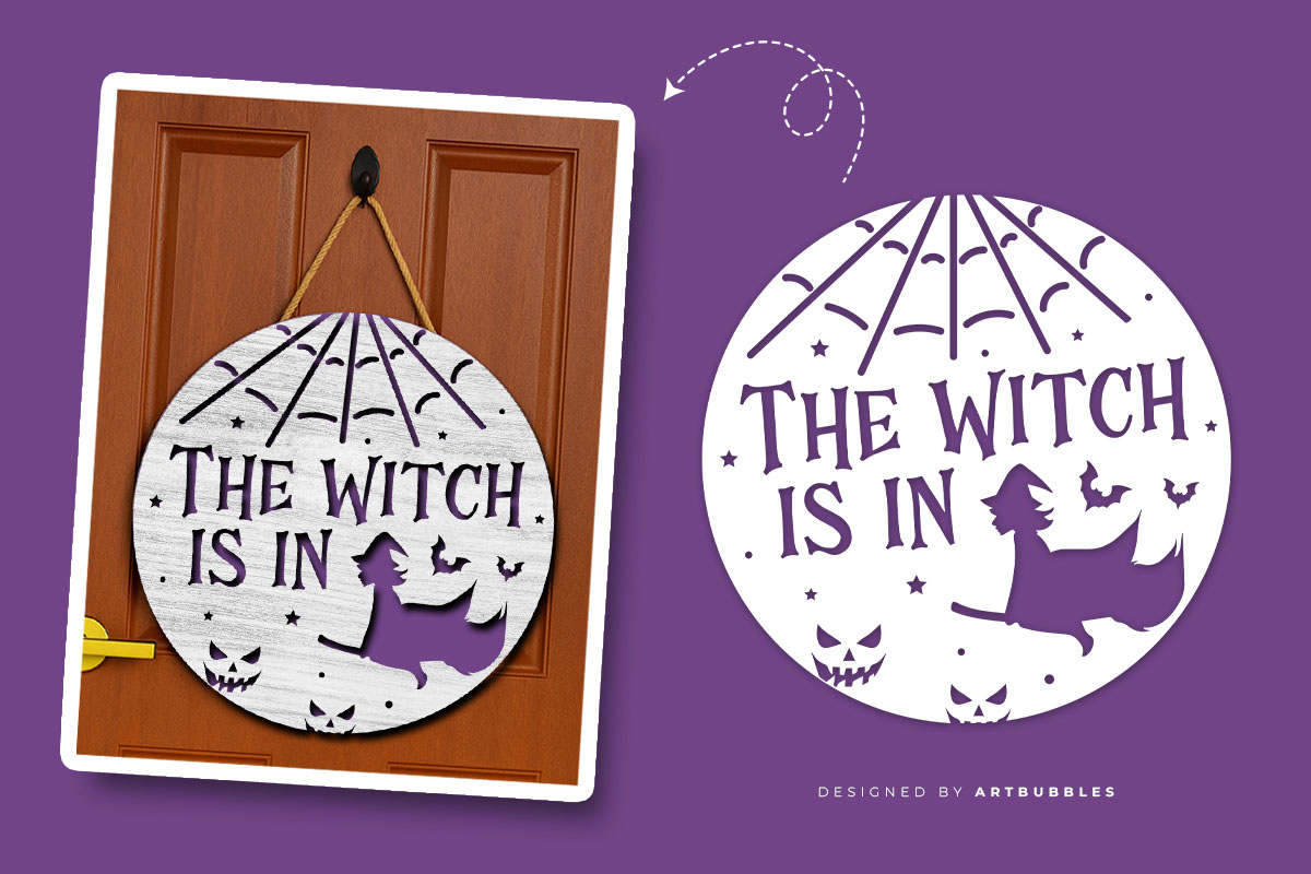 The Witch is in - Halloween Door Hanger SVG PNG Image.jpg