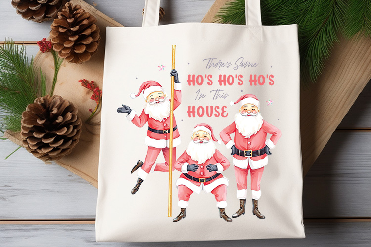 There's Some Ho's Ho's Ho's - Pink Christmas Sublimation PNG Tote Bag Mockup Image.jpg