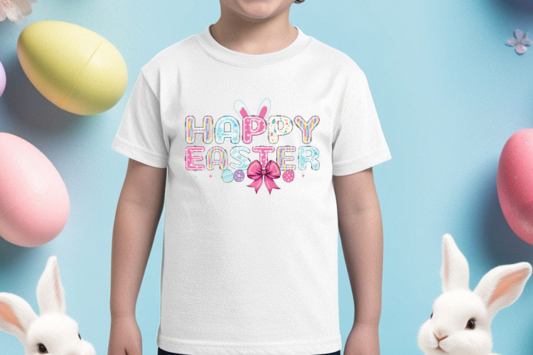 Coquette Happy Easter Sublimation Transfer Shirt Mockup Image.jpg