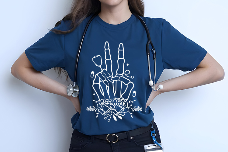 Floral Skeleton Hand with Medical Tools Clipart SVG File Shirt Mockup Image.jpg