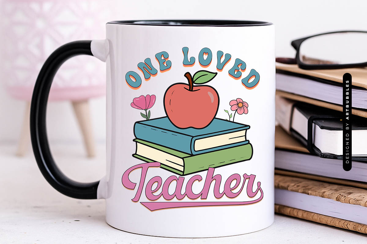 Retro One Loved Teacher Sublimation PNG Mug Mockup Image.jpg