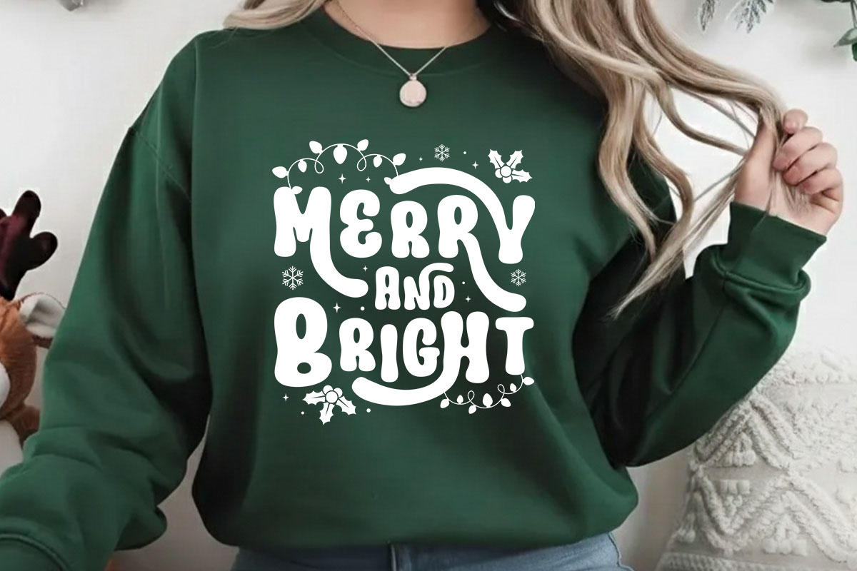 Merry and Bright - Retro Christmas SVG Sweatshirt Mockup image.jpg