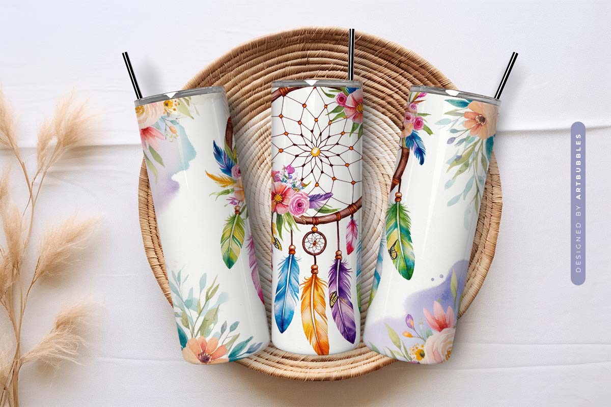 Boho Dreamcatcher Floral Sublimation Tumbler Wrap Image 3.jpg