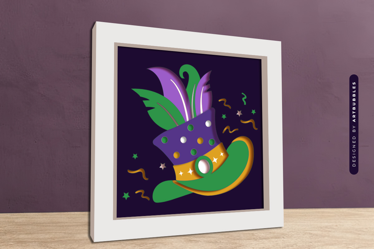 Mardi Gras Hat Paper Cut Shadow Box SVG Image.jpg