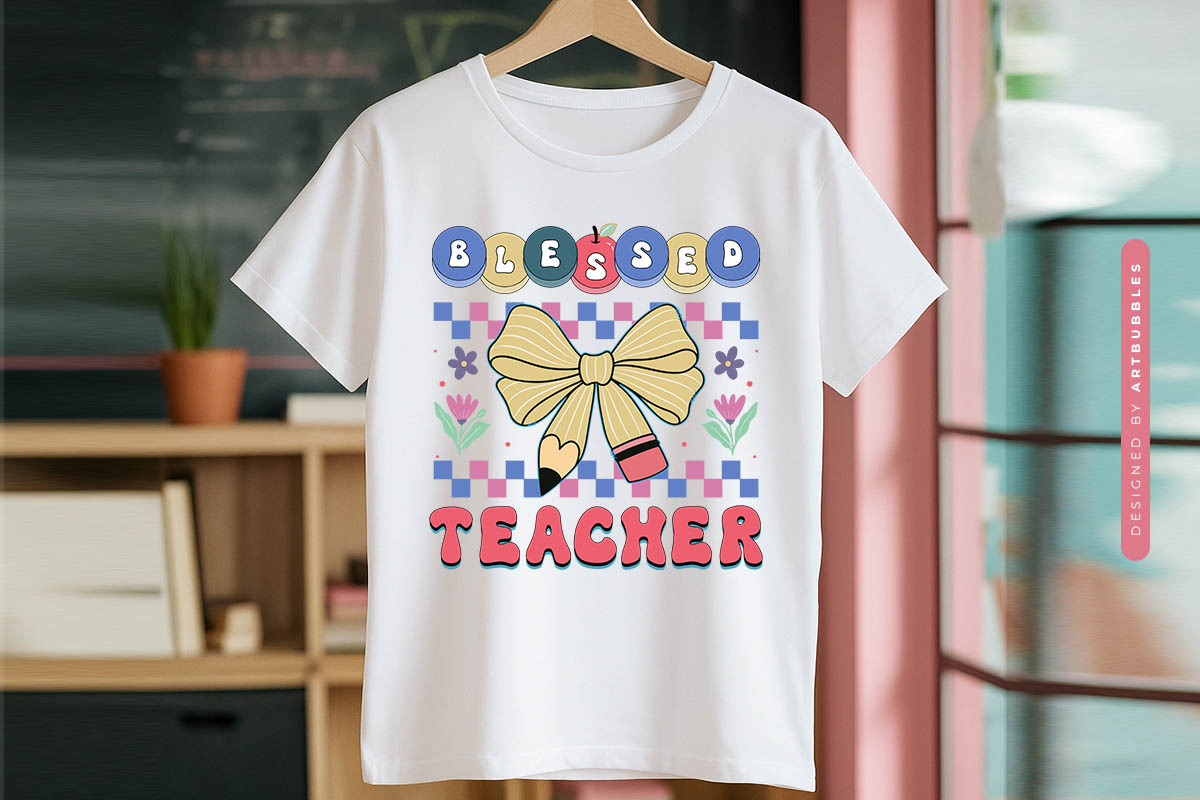 Blessed Teacher Retro Sublimation PNG T-shirt Mockup Image.jpg